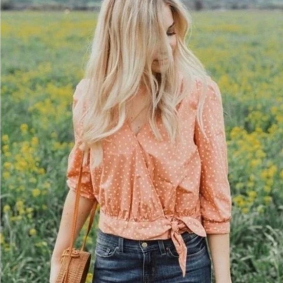 MADEWELL | NWOT STAR SCATTER PURE COTTON TOP WRAP & TIE FRONT PEACH | LARGE - Picture 12 of 12